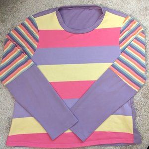 Pastel Striped Round Neck Sweatshirt, Size Large